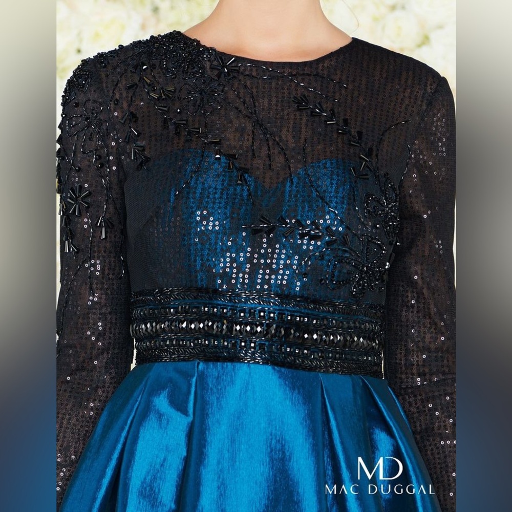 MAC DUGGAL 62883D EMBELLISHED SEQUIN TAFFETA TEAL/BLACK GOWN Size 16 - Picture 4 of 5